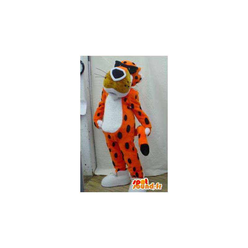 Tiger Mascot arancio, bianco e nero con gli occhiali - MASFR005917 - Mascotte tigre