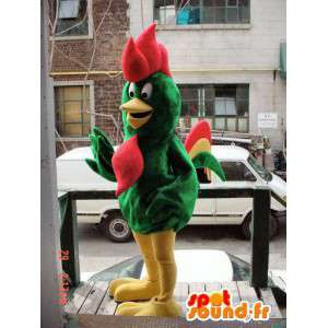 Mascota del gallo gigante verde, amarillo y rojo - MASFR005922 - Mascota de gallinas pollo gallo
