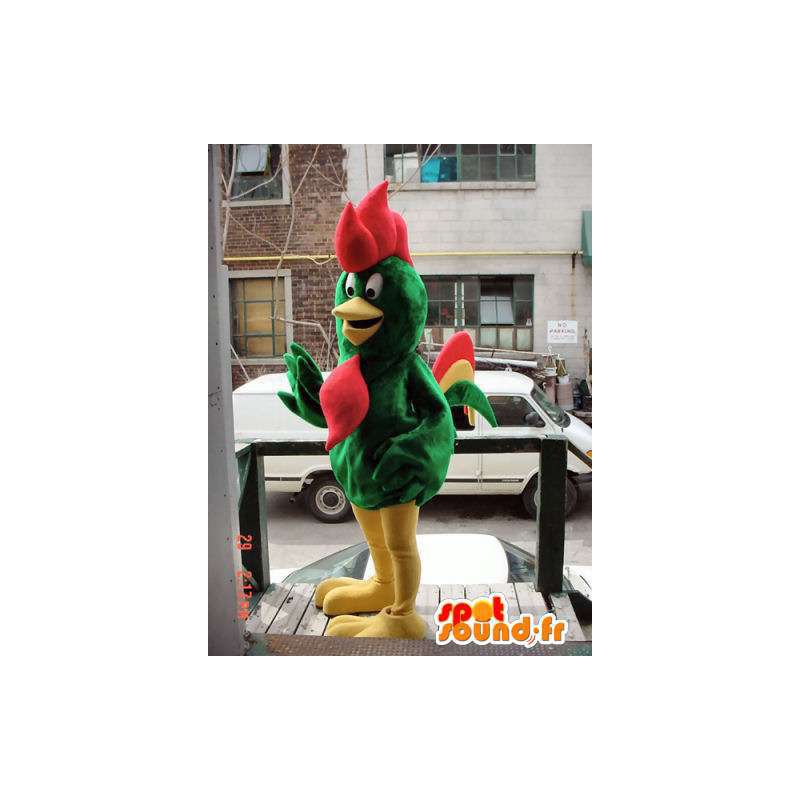 Mascota del gallo gigante verde, amarillo y rojo - MASFR005922 - Mascota de gallinas pollo gallo