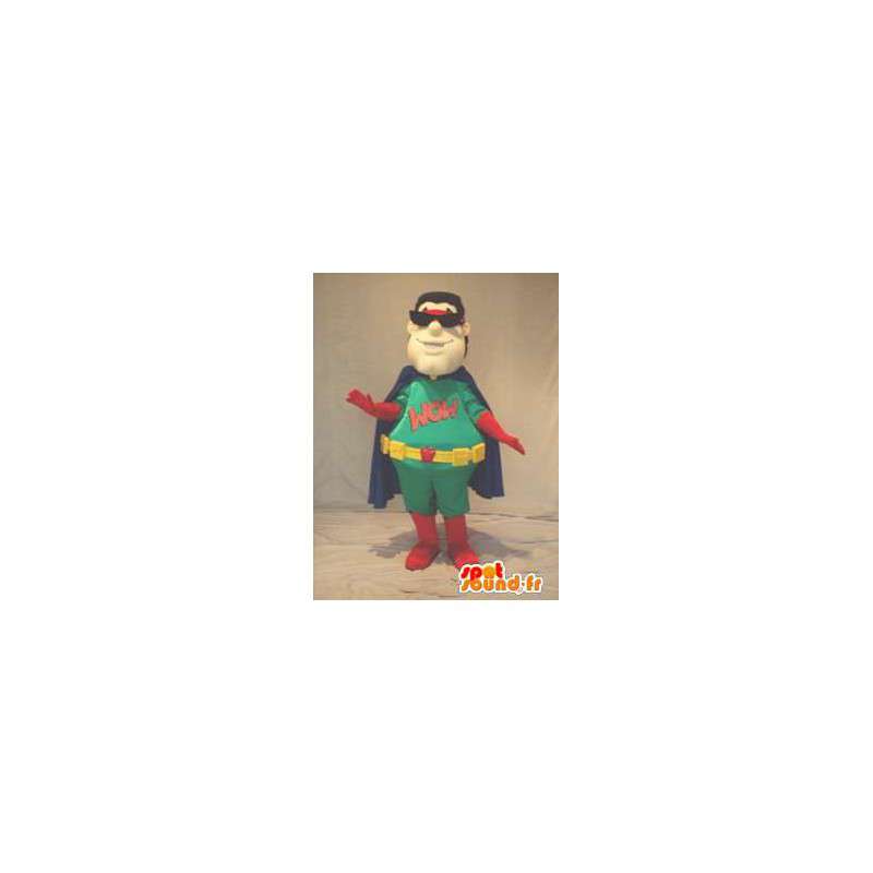 Green super held mascotte, rood en blauw - MASFR005931 - superheld mascotte