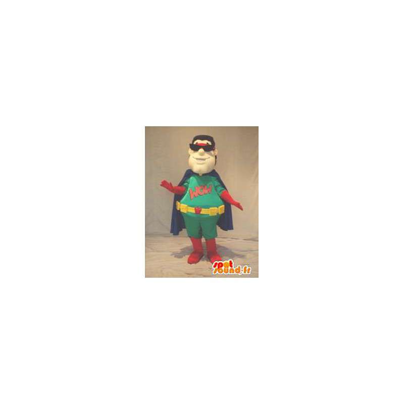 Mascot supereroe verde, rosso e blu - MASFR005931 - Mascotte del supereroe