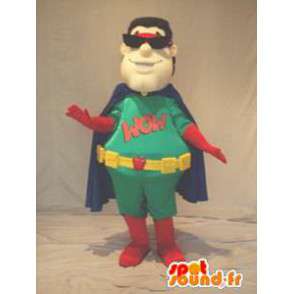 Green super held mascotte, rood en blauw - MASFR005931 - superheld mascotte