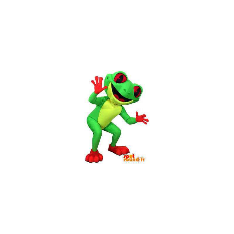 Grüner Frosch-Maskottchen gelb und rot - MASFR005935 - Maskottchen-Frosch