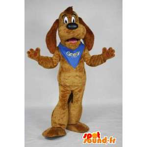 Bruine hond mascotte met een blauwe sjaal - MASFR005944 - Dog Mascottes