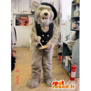 Brown Wolf-Maskottchen mit einer Weste und einem schwarzen Hut - MASFR005951 - Maskottchen-Wolf