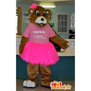 Mascotte draagt ​​in roze tutu. Bear Suit tutu - MASFR005957 - Bear Mascot