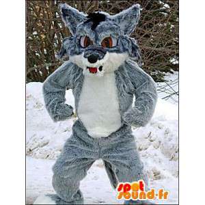 Cinzenta e branca mascote lobo. Costume lobo - MASFR005959 - lobo Mascotes