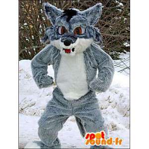 Harmaa ja valkoinen susi maskotti. Wolf Costume - Susi maskotteja - MASFR005959 - SpotSound.fr