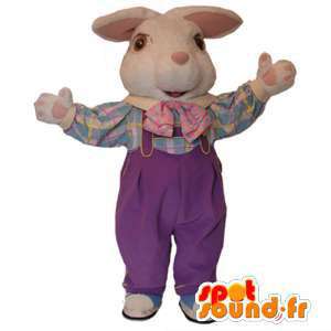 Mascotte de lapin blanc en salopette. Costume de lapin - MASFR005963 - Mascotte de lapins