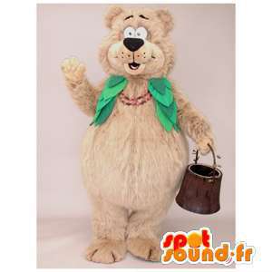 Mascot urso marrom com folhas em torno do pescoço - MASFR005964 - mascote do urso