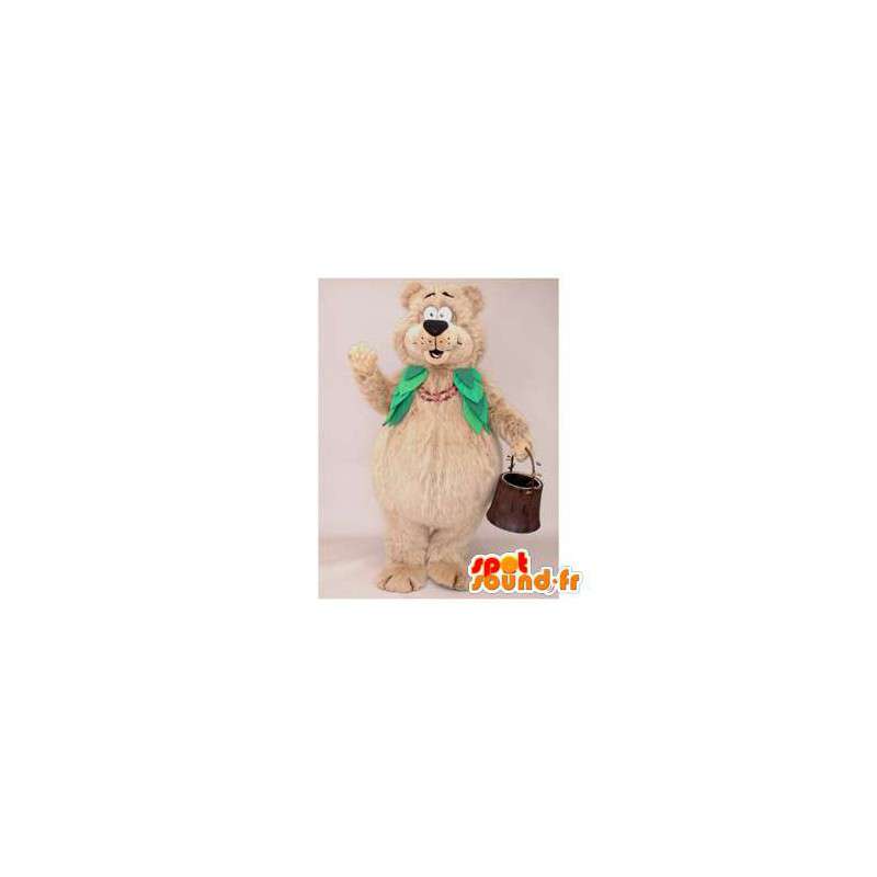 Mascotte bruine beer met bladeren rond de hals - MASFR005964 - Bear Mascot