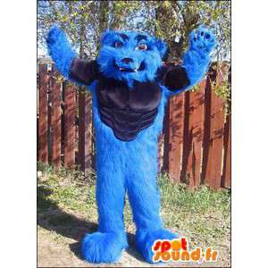 Mascotte de loup bleu musclé. Costume de loup - MASFR005970 - Mascottes Loup