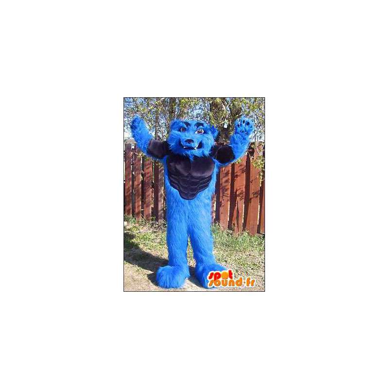 Maskot muskuløs blå ulv. Wolf Costume - Ulv maskoter - MASFR005970 - SpotSound.fr