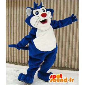 Mascotte de chat bleu et blanc. Costume de chat bleu - MASFR005972 - Mascottes de chat