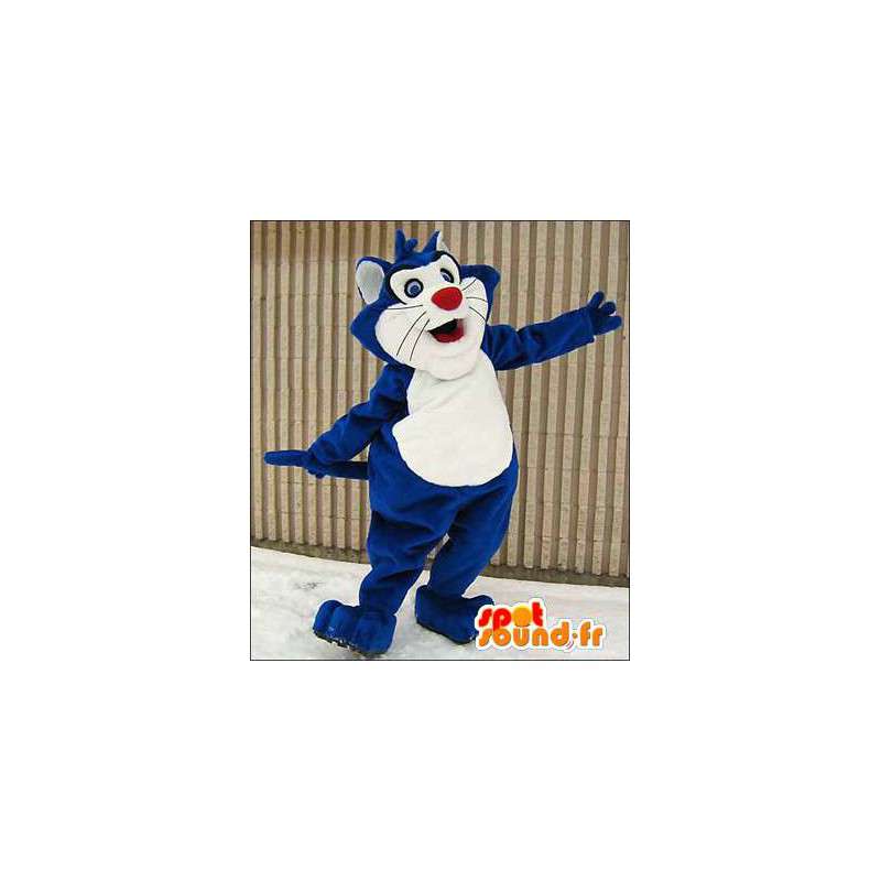 Blauwe en witte kat mascotte. Blue Cat Costume - Mascottes van de kat - MASFR005972 - SpotSound.fr