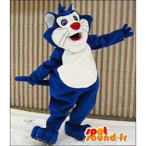 Blauwe en witte kat mascotte. Blue Cat Costume - MASFR005972 - Cat Mascottes
