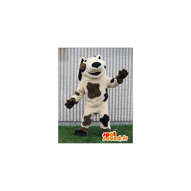Bílá skvrnitý pes maskot hnědé a černé - MASFR005973 - psí Maskoti