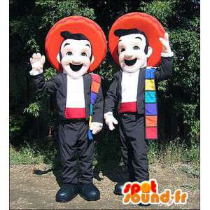 Mascotes mexicanos vestidos de preto e vermelho. Pack of 2 - MASFR005977 - Mascotes homem