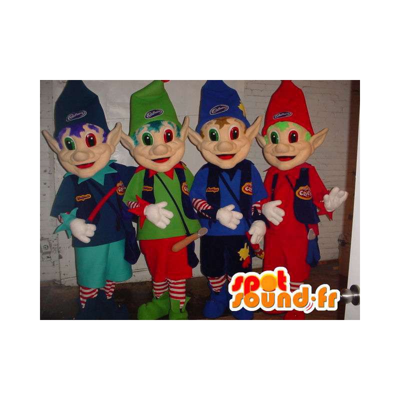 Elf mascottes, kleurrijke elfen. Pack of 4 - MASFR005978 - Kerstmis Mascottes