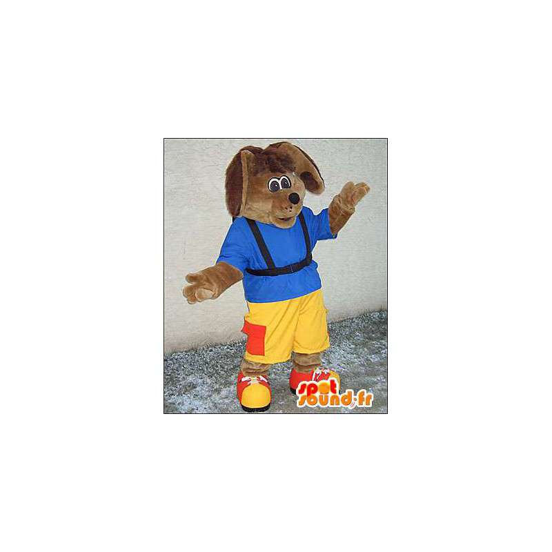 Brown-Kaninchen Maskottchen gekleidet in gelb und blau - MASFR005986 - Hase Maskottchen