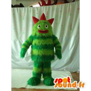 Grön och röd monster maskot. Hårig monster kostym - Spotsound
