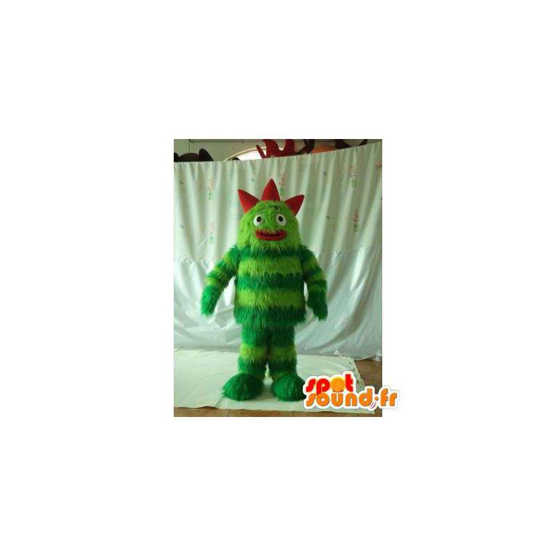 Grön och röd monster maskot. Hårig monster kostym - Spotsound