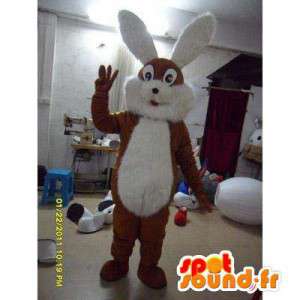 Bruin en wit konijn mascotte met grote oren - MASFR006004 - Mascot konijnen