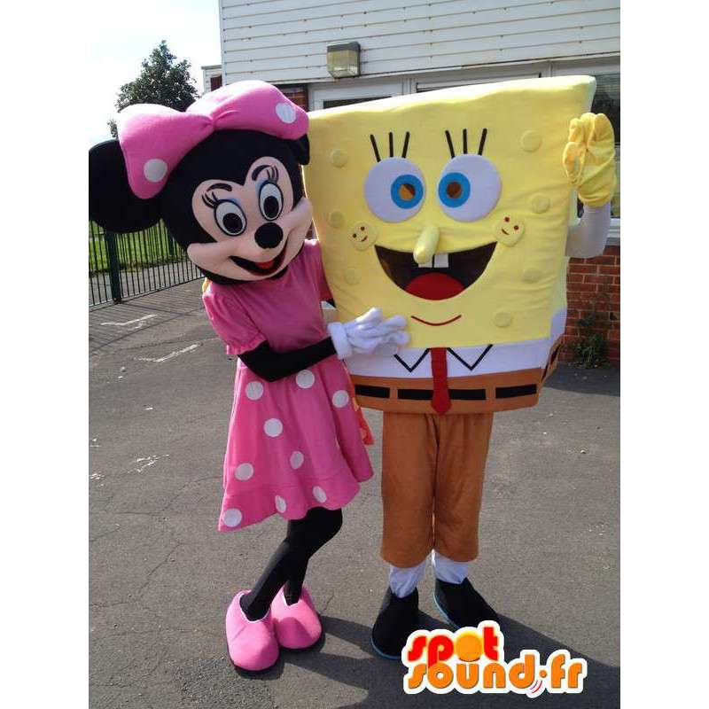 Maskot Minnie og Svampebob. Pakke med 2 - MASFR006048 - Bob svamp Maskoter