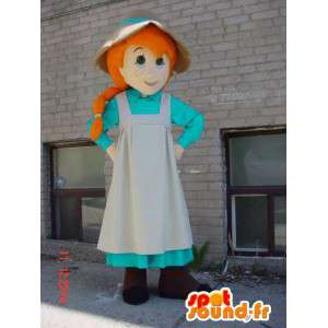 Mascotte de fillette rousse en robe, avec un chapeau - MASFR006057 - Mascottes Garçons et Filles