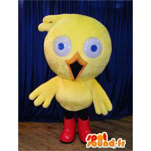 Chick mascotte van kanarie geel met rode laarzen - MASFR006075 - Mascot Hens - Hanen - Kippen