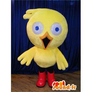 Chick mascotte van kanarie geel met rode laarzen - MASFR006075 - Mascot Hens - Hanen - Kippen