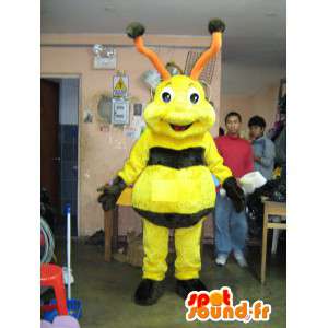 Mascot av svart og gul bie med briller - MASFR006080 - Bee Mascot