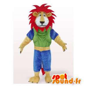 Fargerik løve maskot med en rød manke. Lion Costume - MASFR006084 - Lion Maskoter