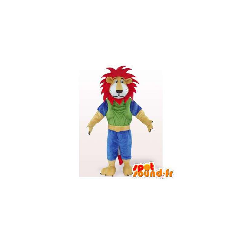 Fargerik løve maskot med en rød manke. Lion Costume - MASFR006084 - Lion Maskoter