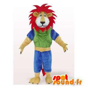 Barevné lev maskot s červenou hřívou. Lion Costume - Lví maskoti - MASFR006084 - SpotSound.fr