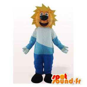 Løve maskot kledd i blått og hvitt. Lion Costume - MASFR006089 - Lion Maskoter