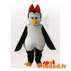 Zwart en wit pinguïn mascotte met een rode strik - MASFR006093 - Penguin Mascot