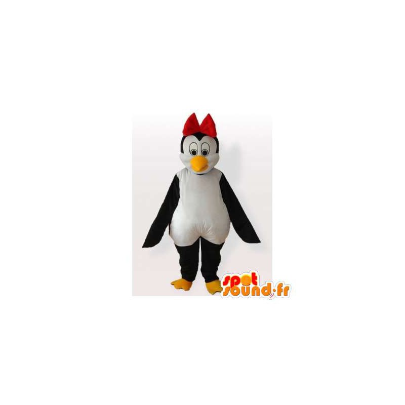 Sort og hvid pingvin maskot med rød bue - Spotsound maskot