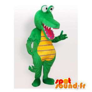 Grön och gul krokodilmaskot. Krokodildräkt - Spotsound maskot