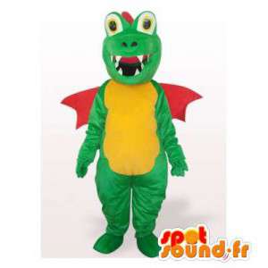 Grüner Drache Maskottchen gelb und rot. Drachen-Kostüm - MASFR006097 - Dragon-Maskottchen