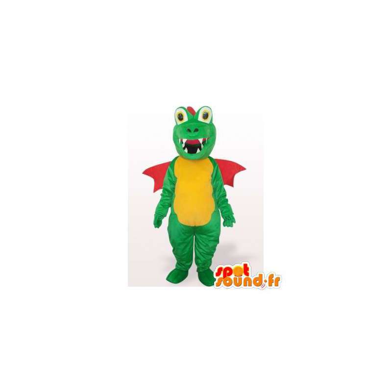 Mascote dragão verde, amarelo e vermelho. traje do dragão - MASFR006097 - Dragão mascote
