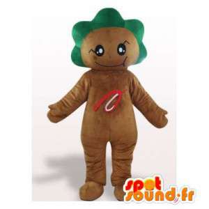 Bruin koekje mascotte met groen haar - MASFR006098 - mascottes gebak