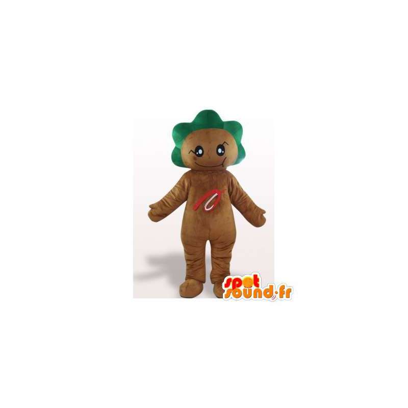 Bolinho mascote marrom com cabelo verde - MASFR006098 - mascotes pastelaria