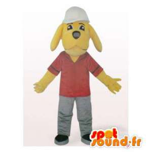 Mascotte de chien ouvrier jaune. Costume d'ouvrier - MASFR006099 - Mascottes de chien
