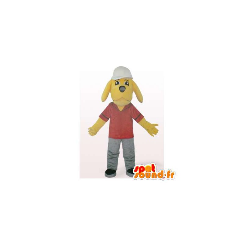 Mascotte de chien ouvrier jaune. Costume d'ouvrier - MASFR006099 - Mascottes de chien