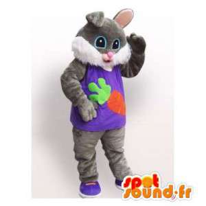 Mascot conejo gris y blanco. Traje del conejito - MASFR006115 - Mascota de conejo