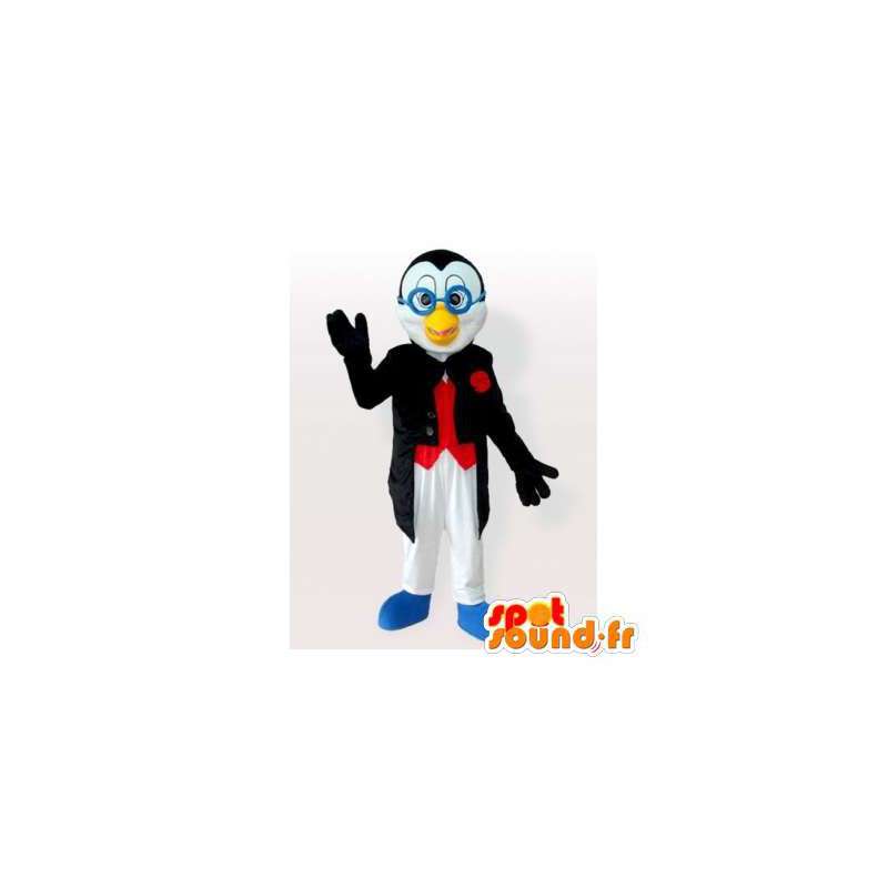 Mascotte de pingouin en smoking avec des lunettes bleues - MASFR006116 - Mascottes Pingouin