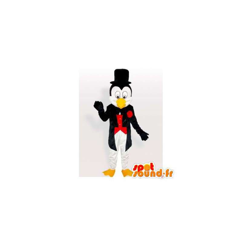 Pingvinmaskot i en smoking, med en topphatt - Spotsound maskot