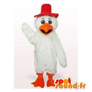 Mascote pássaro branco com um chapéu vermelho - MASFR006129 - aves mascote