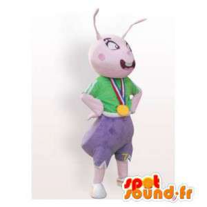 Pink ant mascot dressed in green and purple - MASFR006136 - Mascots Ant